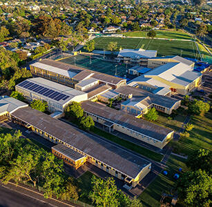 Aerial view of De Hoop Primary School campus and sports fields